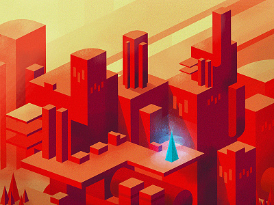 Inter-dimensional Tree city factories glow illustration isometric texture tree