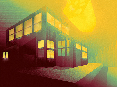 Rowdy 8th Grade Sleepover alien house illustration lights trees