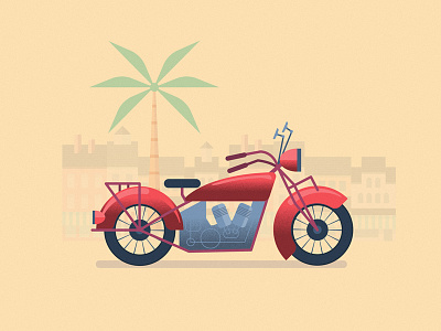Tropical Hog ah yeah hog illustration motorcycle palm tree red wheels