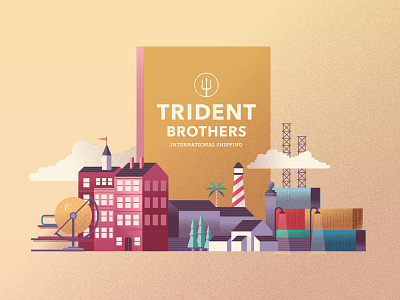 Trident Brothers biscuits branding clouds globe lighthouse logo trees trident