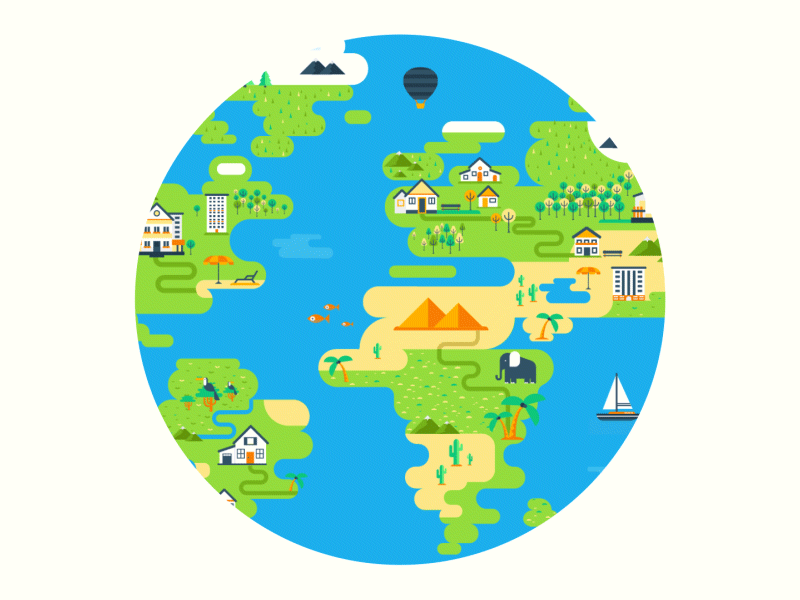 Earth animation flat after effects colorfull detailed flat globe happy icon map planet rounded sea world