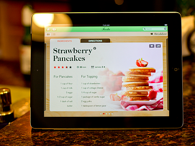 Foodie Two app cook design food foodie ios ipad kitchen menu pancakes recipe ui