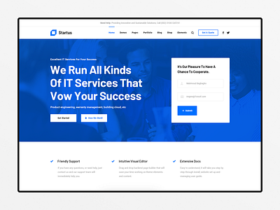 Startus IT Services agency app landing bitcoin business corporate creative design finance modern multipurpose portfolio responsive saas software startup technology ui web app