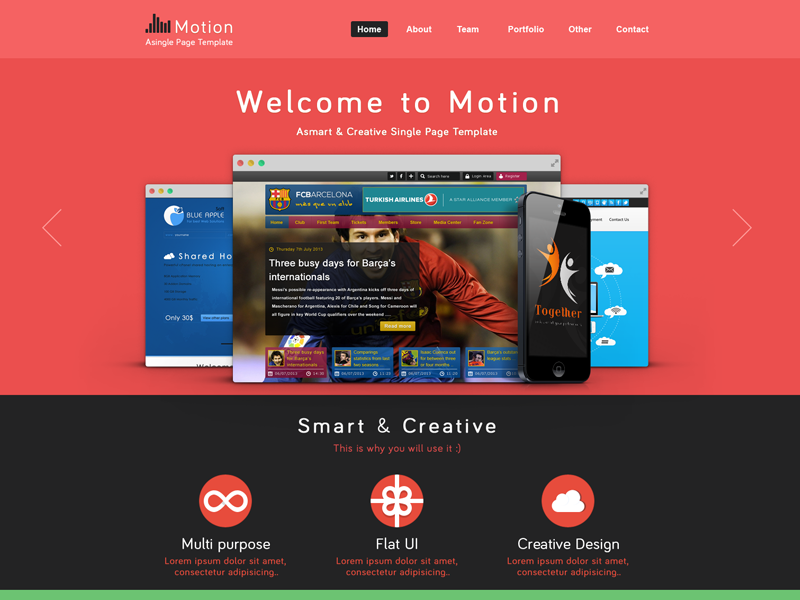 Motion template free PSD flat ui motion single page 7oroof.com template