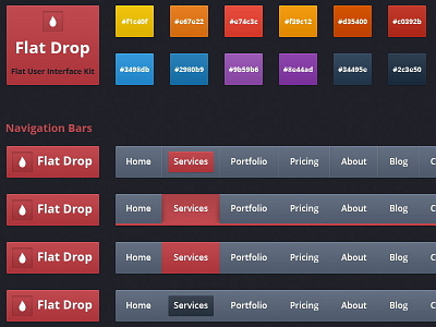Flat Drop UI Kit 7oroof.com begha buttons drop elements feed flat interface kit psd ui userinterface