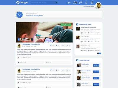 Diarypot Itineraries Feeds chat dashboard diary diarypot facebook pot redesign twitter