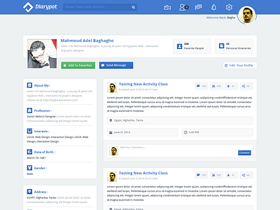 DiaryPot Profile Page 7oroof begha dashboard diary diarypot events facbook redesign pot ticket twitter ui ux
