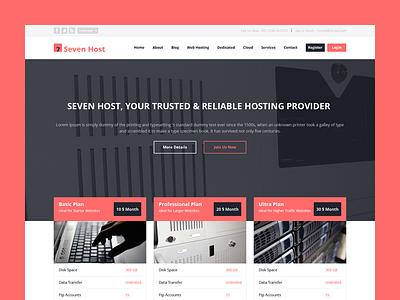 Seven Host - Hosting WordPress Theme cloud dedicated domain domains host hosting portfolio server servers services seven vps