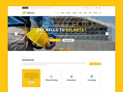 Helmets Construction Template for Handyman architecture carpenter cleaning construction constructor corporate electrician engineering handyman industry maintenance mechanic plumber remodeling enovation