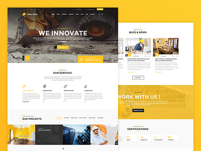 Yellow Hats - Construction Business Template architecture building company construction constructor contractor corporate electrician engineering handyman industry painter plumber remodeling renovation