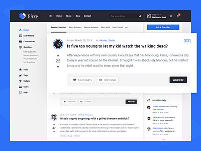 Discy Homepage Layout ask questions community discussion get answers knowledge base points and badges q a qa question and answer questions answers rtl wiki answers