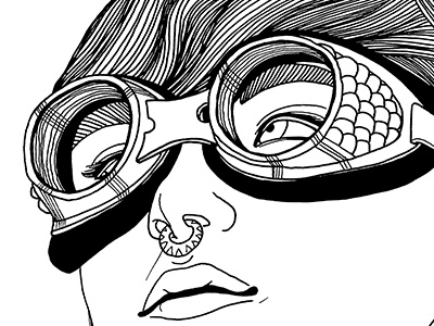 Nomi Chi art black and white drawing goggles illustration ink lineart portrait tattoo tattoo artist