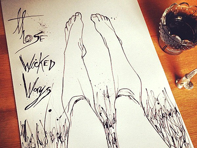 Wicked Ways dirty lines doodle black dirty lines doodle drawing feet grass indian ink ink legs quill scratches sketch