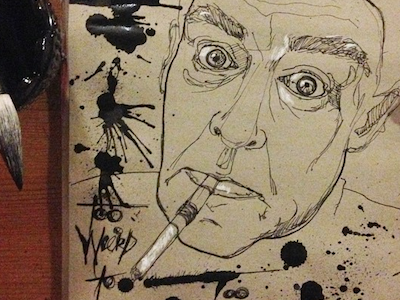 Hunter S Thompson drawing ink ink spill painting people portrait quill art sketch sketchbook splatter