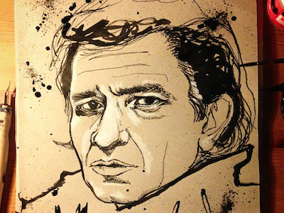 Man in Black drawing ink ink spill johnny cash painting people portrait quill art sketch sketchbook splatter