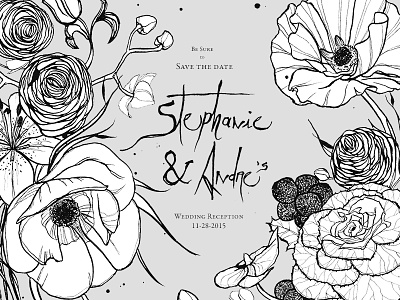 Save the date illustration drawing flowers handwritten illustration ink invite lettering postcard save the date typography wedding