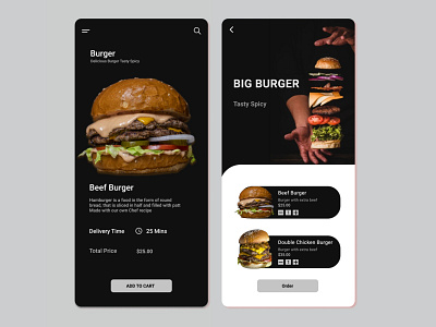 Burger Mobile App black burger burger menu burgers desainui designs food food and drink food app mobile app mobile app design mobile ui ui ux white