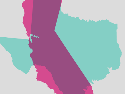 CA - TX blue california pink states texas