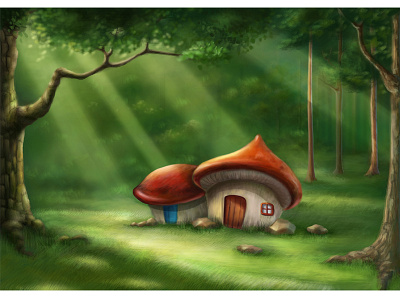 Fairy tail forest child contryside country fairy tale illustration kids poster