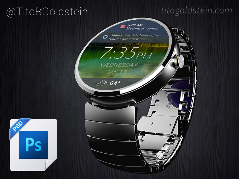 Download Android Wear - Wearable Mockup (Free PSD) by Tito Goldstein on Dribbble