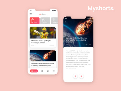 News App_Myshorts animation app appdesign appscreens darkmode microinteraction mobile app newsapp newsfeed trend2020 ui uidesign ux uxdesign