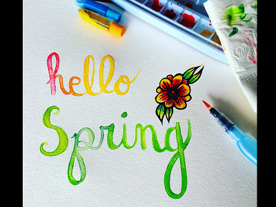 Hello Spring design food hand illustrations handdrawn handlettering illustrations lettering popart type typography watercolor