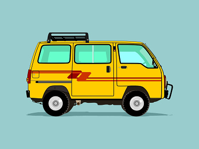 Suzuki Carry '86. Minibus. Caravan car carry design flat icon illustration old car pop suzuki toys vector yellow