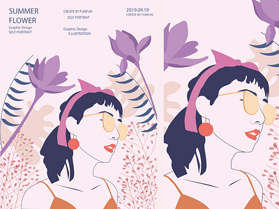 Summer and Flower design flat illustration illustration portrait poster