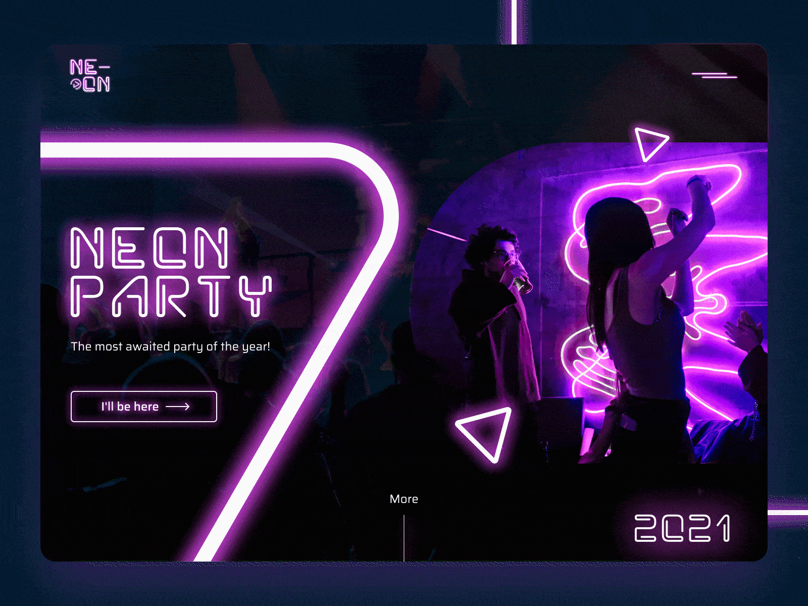 Promo-site for a neon party after effects animation concept concept design design figma promotion ui web