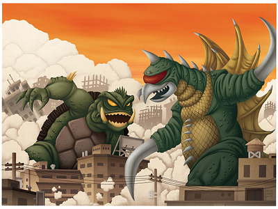 Kaiju Fight by Kevin Cross on Dribbble
