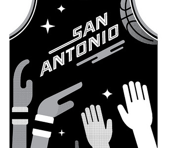 San Antonio basketball blue crowd game green illustration jersey jump shot player playoff poster print san antonio sports spurs texas vector