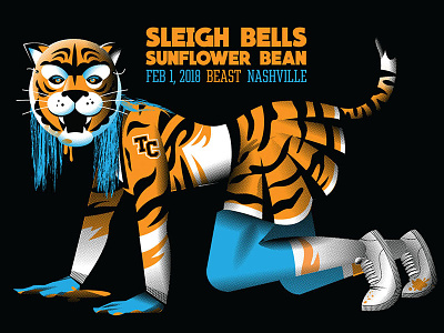 Sleigh Bells + Sunflower Bean cheerleader costume gig poster high school indie music mask nashville outfit predator sleigh bells sunflower bean tiger
