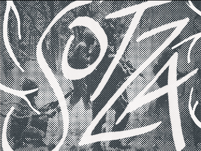 SOTZA wip album art grayscale halftone lettering progress war