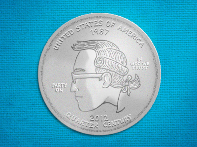 1/4 25 birthday celebration coin illustration money party powder wig quarter self portrait silly