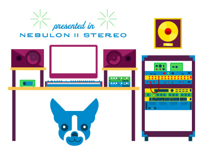 Nebulon Illos Pt.1 boston terrier dog equipment illustration keyboard mixer music musician piano producer rack record recording studio synthesizer tech vector