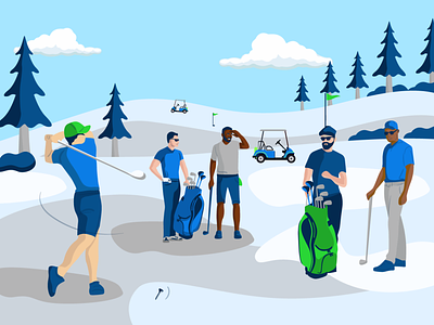 Golfers 2d app ball flat golf golfer guys hoby illustration play vector