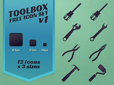 Toolbox Icon Set free freebie hammer icon icons pixel pliers roller screwdriver toolbox tools wrench