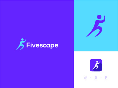 Fivescape app icon blue five flat icon logo logos logotype marathon minimal monotype run sport typogaphy