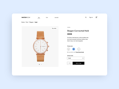 Product page add to bag casual clean design ecommerce fashion layout design layout exploration minimal online shop online store product page shop sizes ui watch watches webpage website website concept