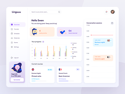 Lingu – platform with online language courses classes clean concept course courses dashboard design education interface language learning platform platform progress schedule timeline ui ui design web app