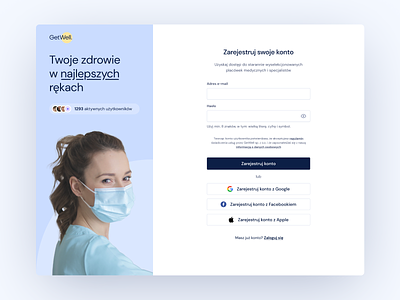 GetWell – medical appointment platform clean concept form health app healthcare medical app minimal sign up sign up form sign up page sign up web ui ui design