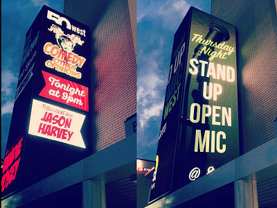 Club 50 West Marquee Graphics billboard club comedy digital marquee open mic outdoor stand up