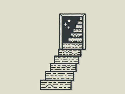 Doom Room illustration monoline occult stairs stars vector