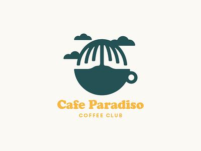 Cafe Paradiso brand coffee illustration island palm tree palm trees tag cloud tree logo vector