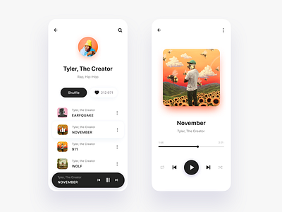 Music Player App android app clean ios iphone mobile music music player song tyler the creator ui