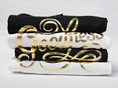 Year of Goodness apparel branding calligraphy emboss foil gold hand lettering identity print tees tshirt typography