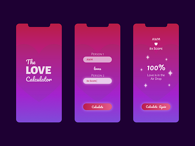 Love Calculator App affinitydesigner appdesign calculator ui dailyui dailyui004 madeinaffinity uidesign