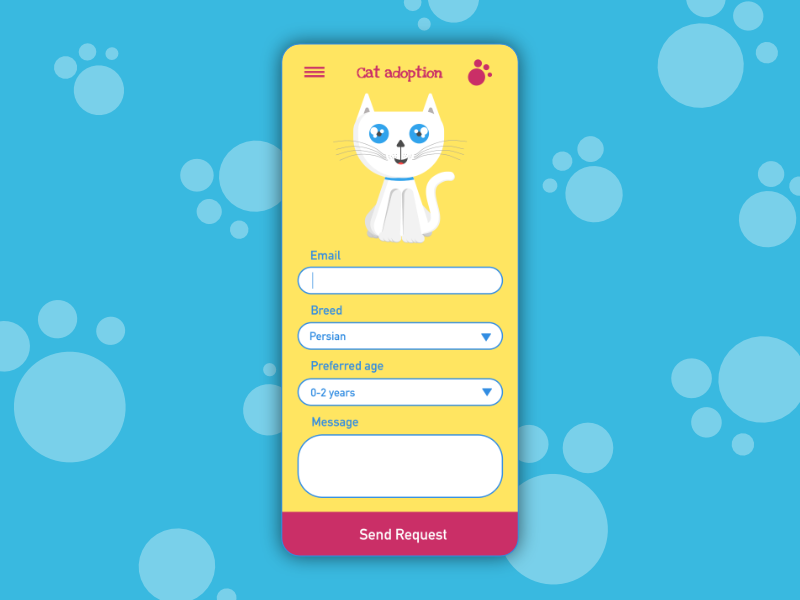 Contact Form Design cat contact form invisionstudio dailyuichallenge uidesign illustration appdesign design ui graphic design dailyui028 dailyui