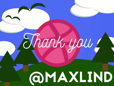Debut animation blue dribbble first shot gif hello invite maxlind motion thank you trees