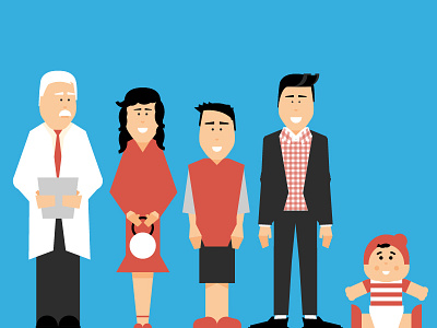 Whole Fam Damly baby characters dad doctor illustration kid mom people red stripes